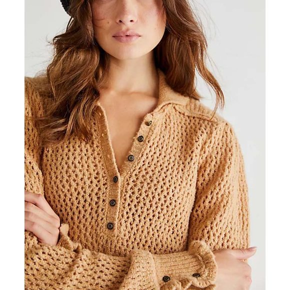 🎉 LAST CHANCE🎉 FREE PEOPLE Care FP Snowdrift Pullover / Camel Heather - Picture 2 of 10